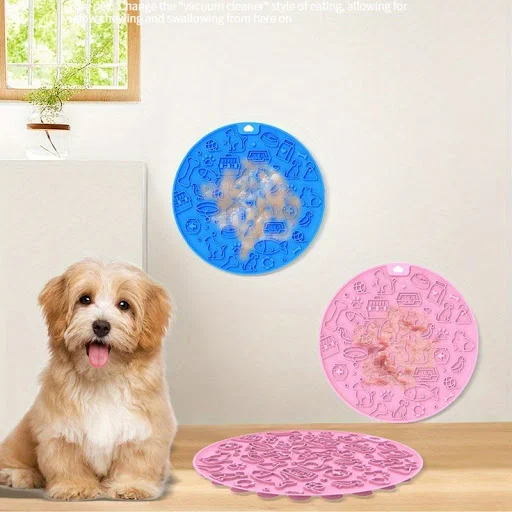 Silicone Round Pet Slow Feeder Mat Dog Licking Pad With Suction Cups Pet Placemat For Cat Anxiety Relief Pet Feeding Sup