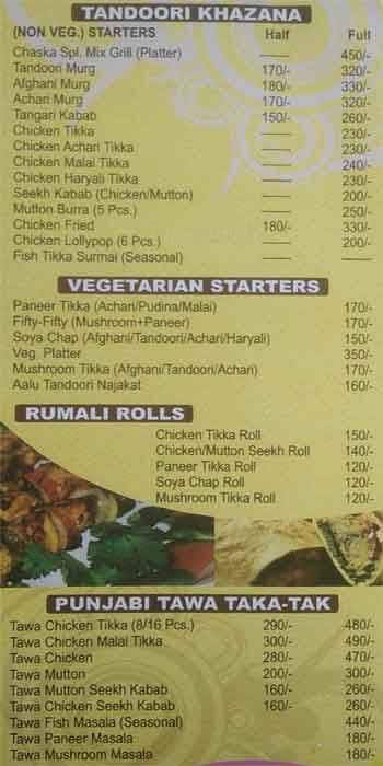 Chaska Restaurant menu 