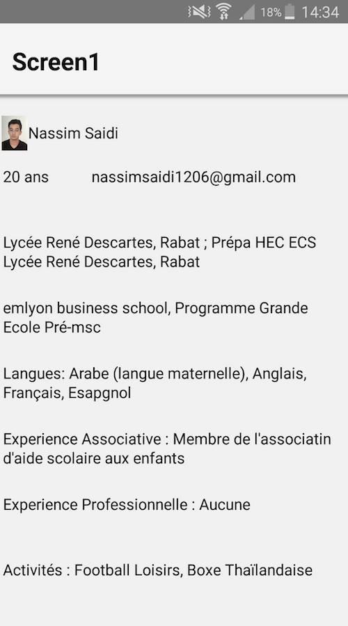 Nassim Saidi CVapp for capp Screen 3