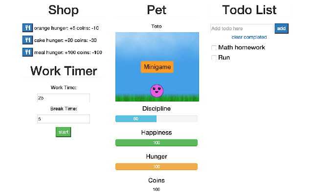 Productivity Pet chrome extension