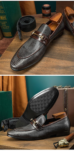 Title 5, Cowhide Snake Pattern Mens Business Casual Sho...