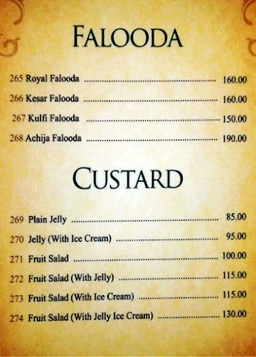 Achija, Tilak Road Naka menu 