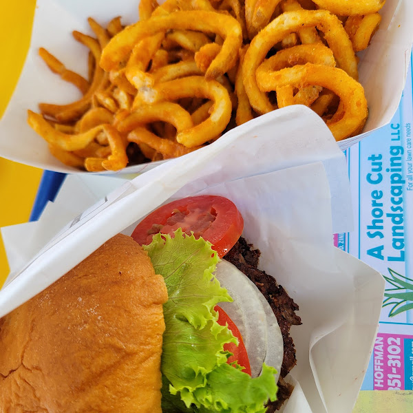 Burger & curly fries