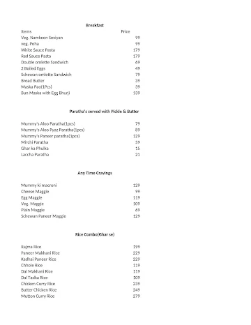 Food Delight menu 