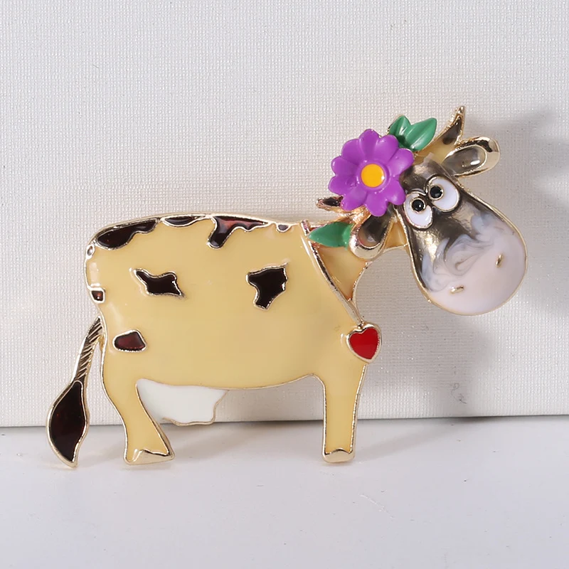 Broche de flor pequena de vaca em liga com óleo pingando. Acessório de moda charmoso para adicionar estilo a blusas, jaquetas e muito mais.