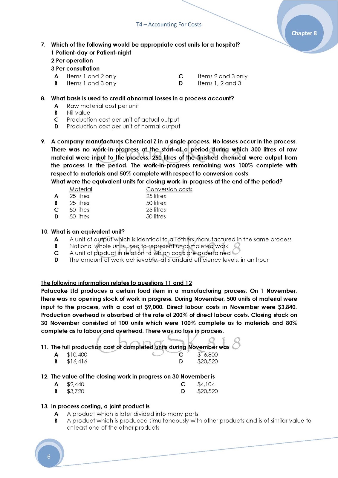 Jessy Chong Jc Chapter 8 Process Costing Questions