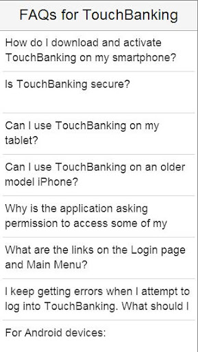 FAQs for TouchBanking