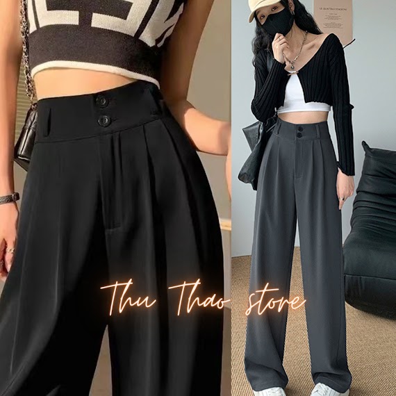 [Quần Ống Rộng Lưng Cao 2 Khuy - Dáng Dài 100Cm], Culottes Nữ Cạp Cao 7Cm Vải Co Giãn Nhe.