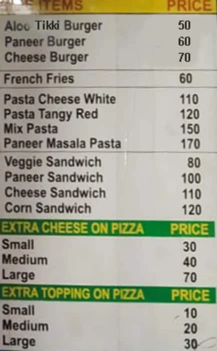 The Pizza House menu 