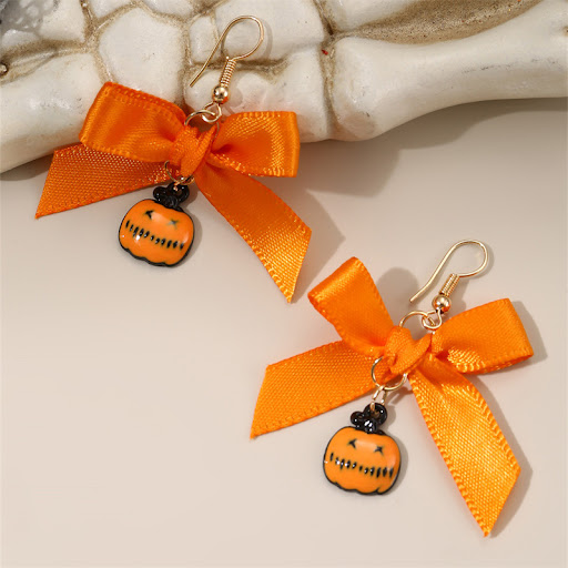 Title 7, Bowknot Ribbon Pumpkin Head Earrings Halloween ...