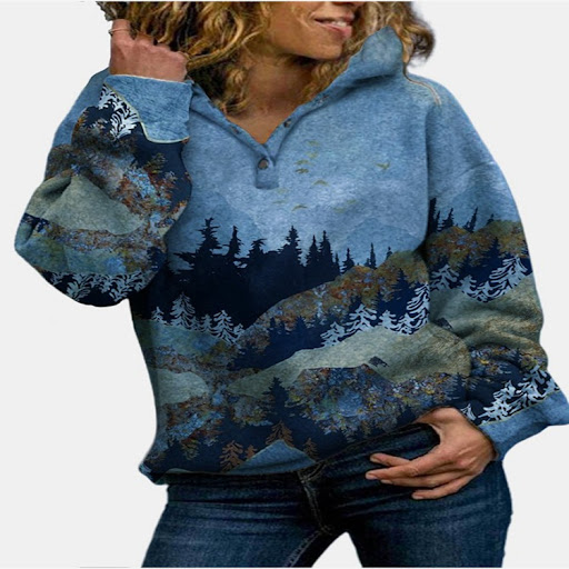 Title 6, Ladies Landscape Print Hooded Casual Sweatshirt...