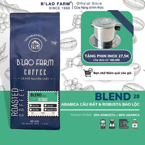 Cà Phê Nguyên Chất Blend B’lao Farm 20% Cà Phê Robusta 80% Cà Phê Arabica Cà Phê Rang Mộc Pha Phin Pha Máy Ngọt Hậu C28