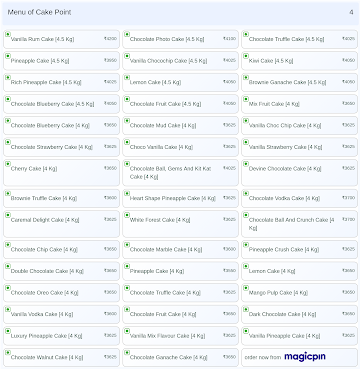Cake Point menu 