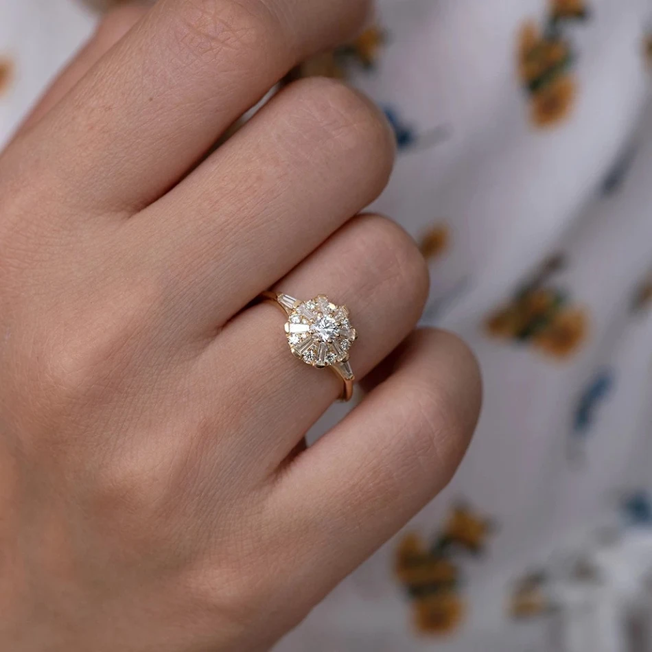 Zhenrong Wish Nouveau Carré T Plaqué Or 18K Diamant Zircon, Un bijou élégant et étincelant pour femmes, pour un éclat sublime et raffiné
