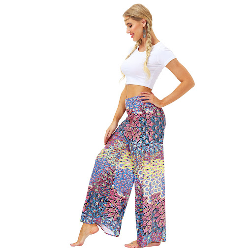 Title 3, Digital Print Casual Wide-leg Pants, Loose Stra...