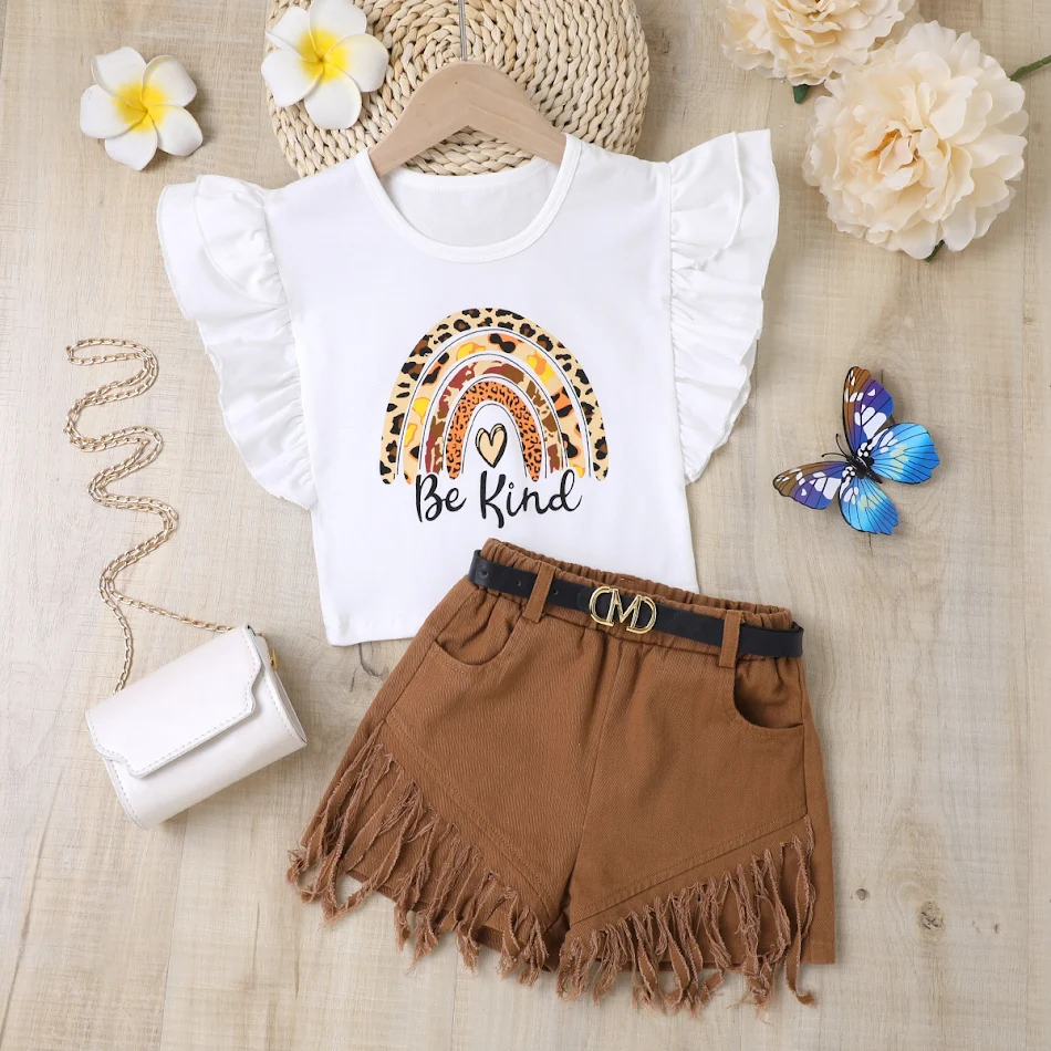 Ensemble bébé top à manches volantes et short Vêtements d'été confortables et légers Parfait pour les journées ensoleillées Look adorable et pratique