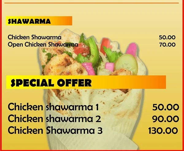 Shawarma Buzz menu 