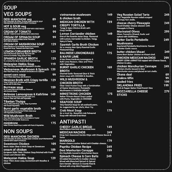 The Post Office Bistro & Bar menu 