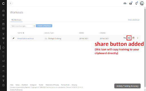 Garmin Connect training share