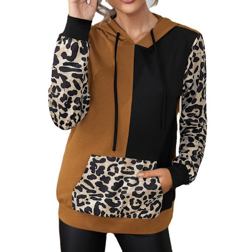 Title 5, Casual Leopard Print Color Block Long Sleeve Ro...