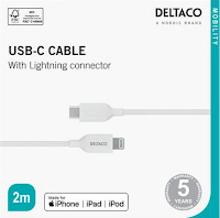 Kabel DELTACO USB-C til Lightning 2m (Org.nr.IPLH-452)