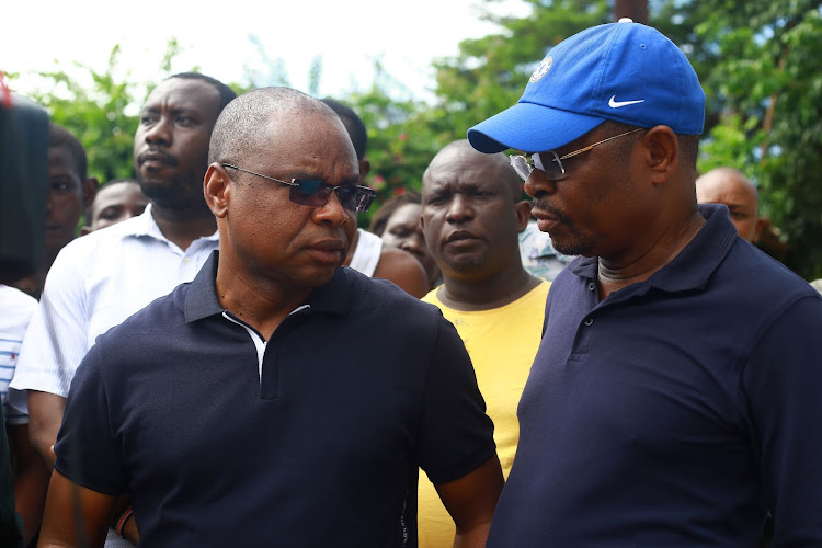 Governor Amason KIngi and Kilifi Senator Stewart Madzayo in Mtwapa on Monday