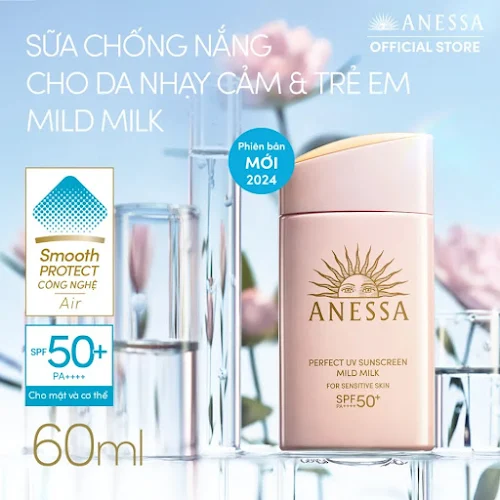 [Phiên bản mới 2024] Sữa Chống Nắng Anessa Dịu Nhẹ Cho Da Nhạy Cảm Và Trẻ Em SPF 50+ Pa++++ 60ml