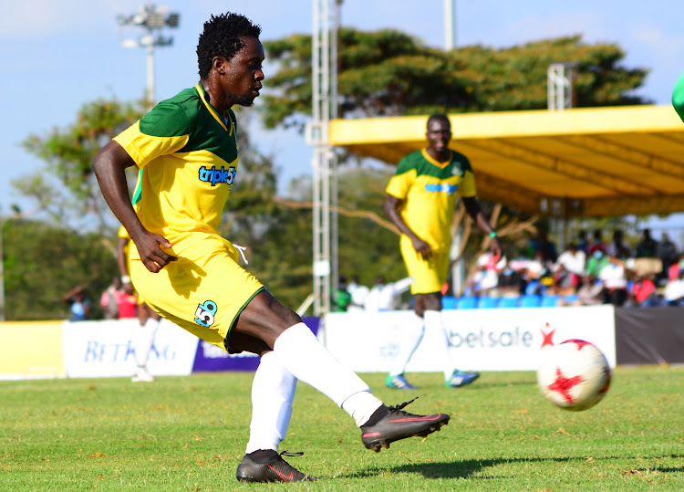 Mathare's Boniface Akenga drives the ball during their league match against Gor mahia at Kasarani last week