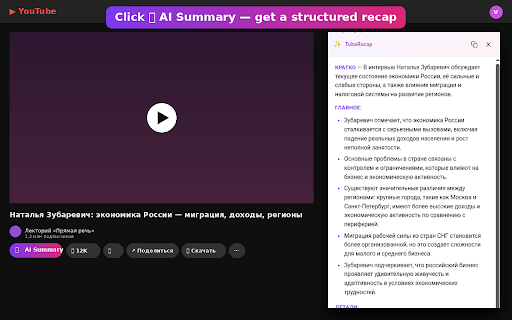 TubeRecap — AI YouTube Summarizer screenshot 1