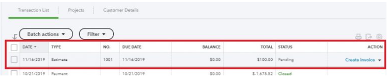 Invoice in Quickbooks