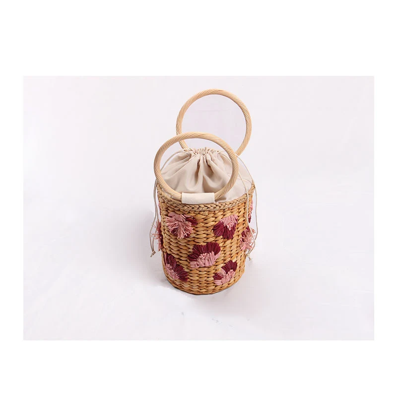 Three-Dimensional Flower Portable Straw Bag Cute Bucket Bag Hand-Woven Bag