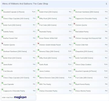 Ribbons And Balloons The Cake Shop menu 
