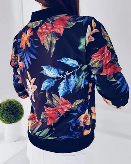 Women Floral Jackets Spring Summer Long Sleeve Zipper Pri... - 3