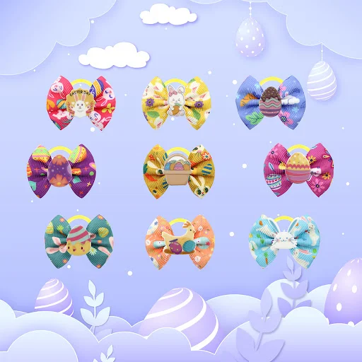 50/100Pcs Dog Hair Accessories Easter Day Grooming Bowknot Yorkshire Girl Dog Hair Bows With Rubber Bands Bows Dog Pets 