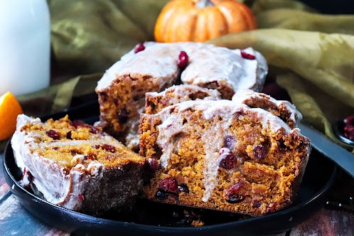 Pumpkin Cranberry Bread With Orange Glaze