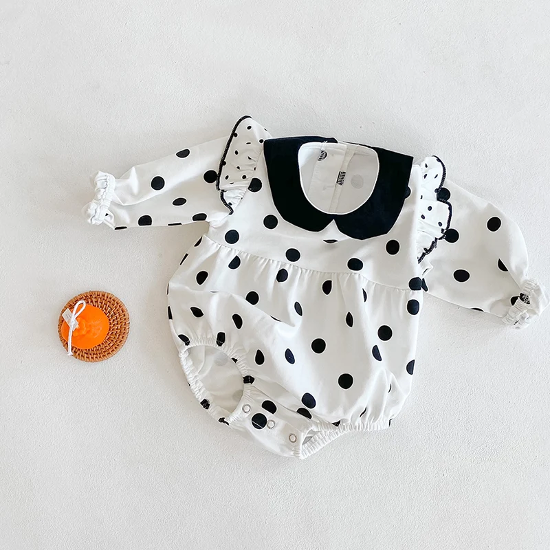 Barboteuse Bébé à Pois Manches Courtes Vêtements Enfant Combinaison Été Respirante et Confortable Pour Petits Garçons et Filles Facile à Porter