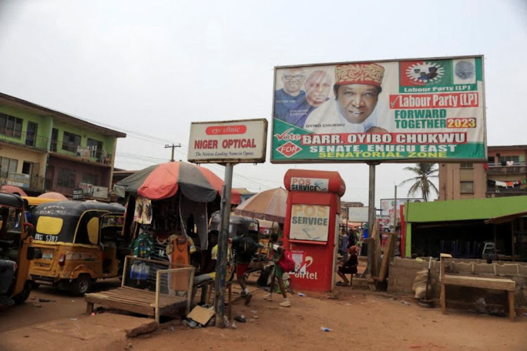 A campaign poster depicting Labour Party candidate Oyibo Chukwu, who was killed and burnt in an attack, in Enugu, Nigeria, February 23 2023. Picture: REUTERS