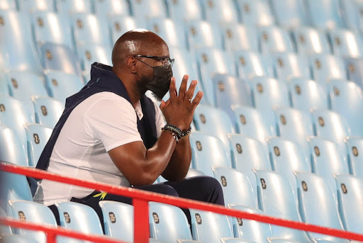 Mamelodi Sundowns senior coach Steve Komphela went to sit in the stands after he was red carded.