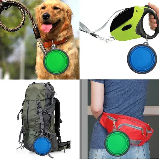 9 Colors Folding Portable Silicone Bowl For Dog Pet Accessories Travel Outdoor Dog Feeder Carabiner Cat Puppy Food Water