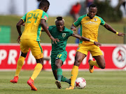 Kudakwashe Mahachi of Golden Arrows and Hassan Banda of Baroka FC during the Absa Premiership match between Golden Arrows and Baroka at Princess Magogo Stadium on January 28, 2018 in Durban.