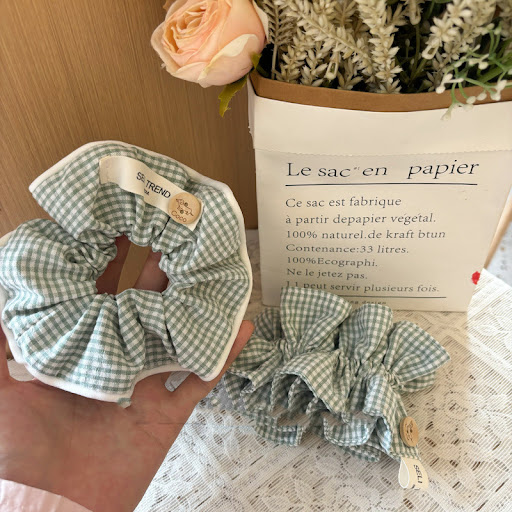 Title 6, Green plaid classic button contrast fabric hand...