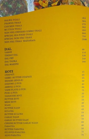 Khaas Nimantran menu 