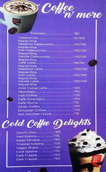 Cafe Coffee Day menu 