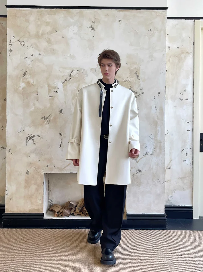 Manteau Col Rond Design Ceinture Cape
