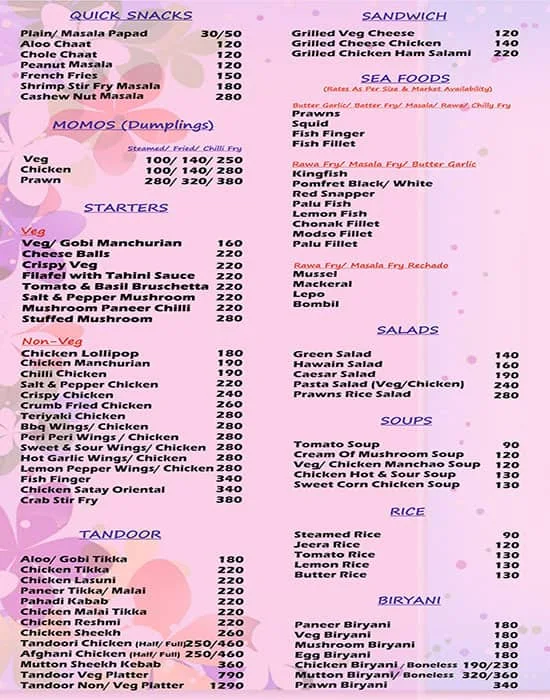 Sua Casa Restaurant menu 