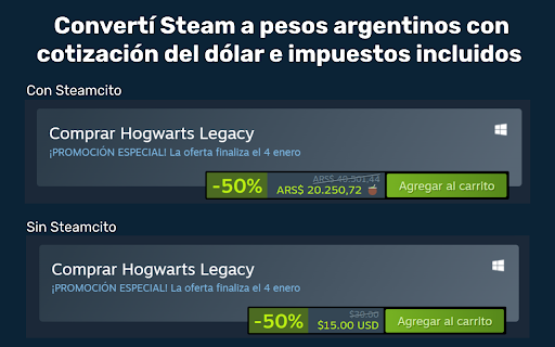 Steamcito: Steam con impuestos Argentina 2024