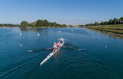 Brothers Valent and Martin Sinkovic are seen rowing during the training after the relaxation of the coronavirus disease (COVID-19) restrictions, in Zagreb's lake Jarun, Croatia, May 4, 2020. Picture taken May 4, 2020. 