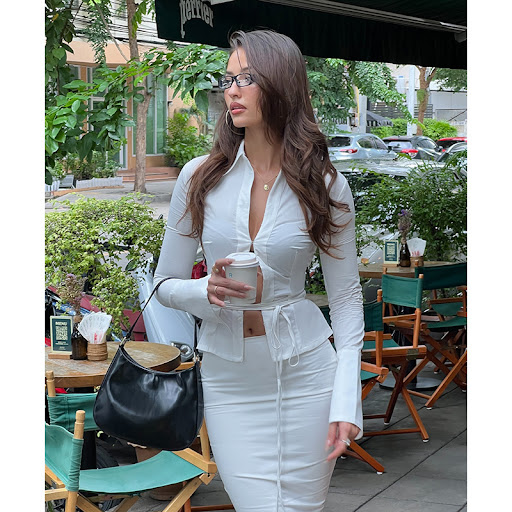 Title 17, Lace-up Shirt Long-sleeved Top High Waist Slit ...
