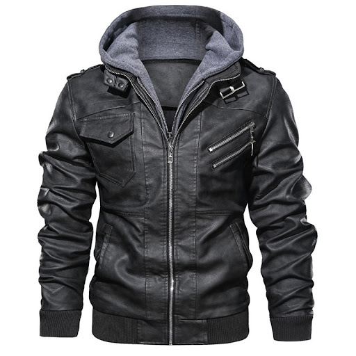 Title 6, Mens hooded leather jacket for spring, autumn,...