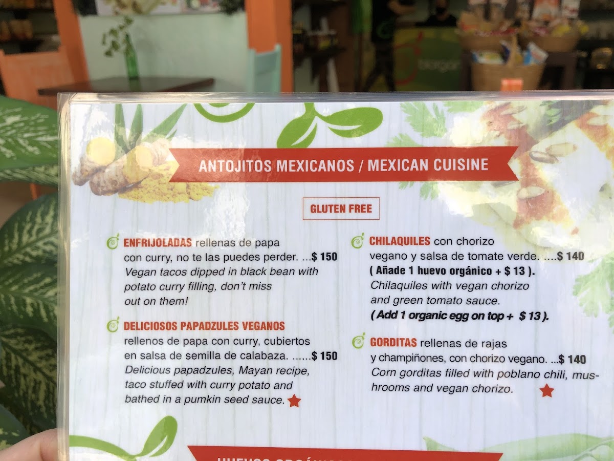 Bio-Organicos gluten-free menu